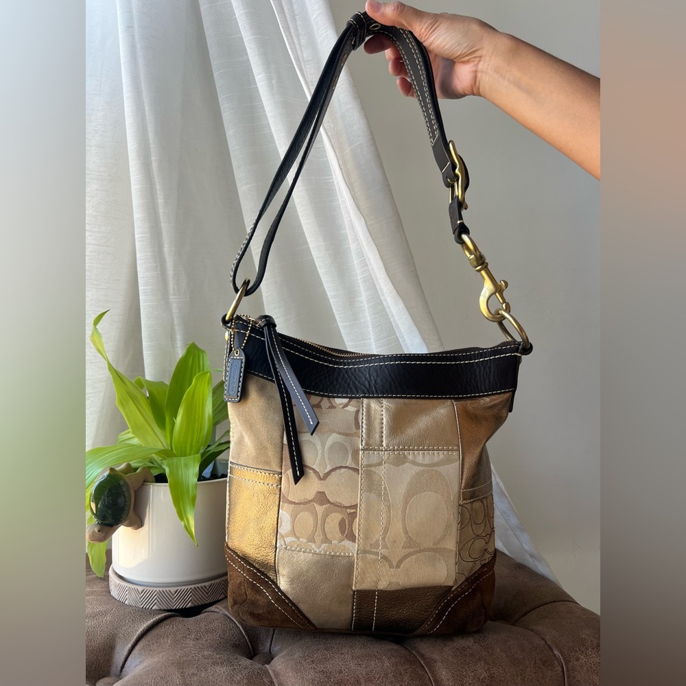 Coach Patchwork Shoulder Bag - Tan, Gold, and Brown 2006